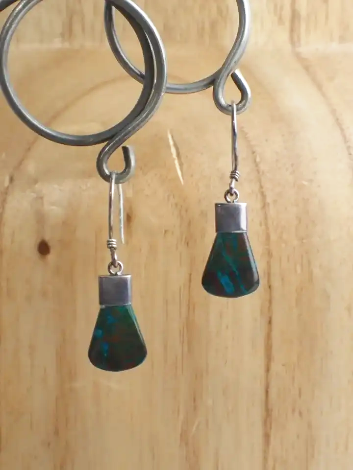 925 Silver Chrysocolia Style Accented Drop Earrings