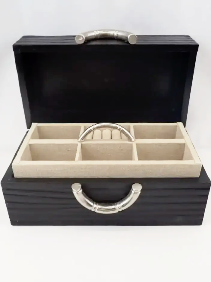 Global Views Artisan Wooden Bamboo Nickel Handled Jewelry Box