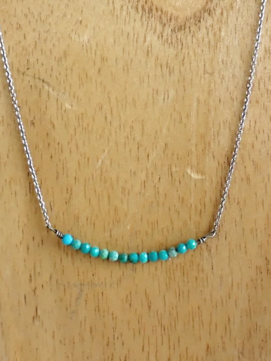 925 Silver Delicate Turquoise Tone Beads Necklace