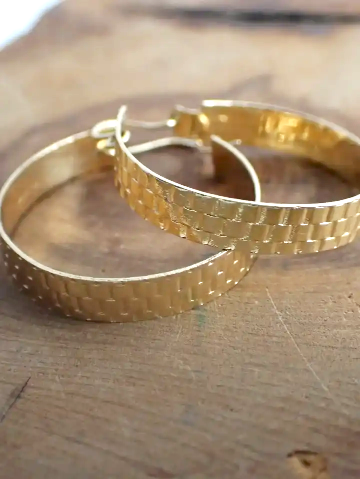 14K gold Textured Gold Hoop Earrings