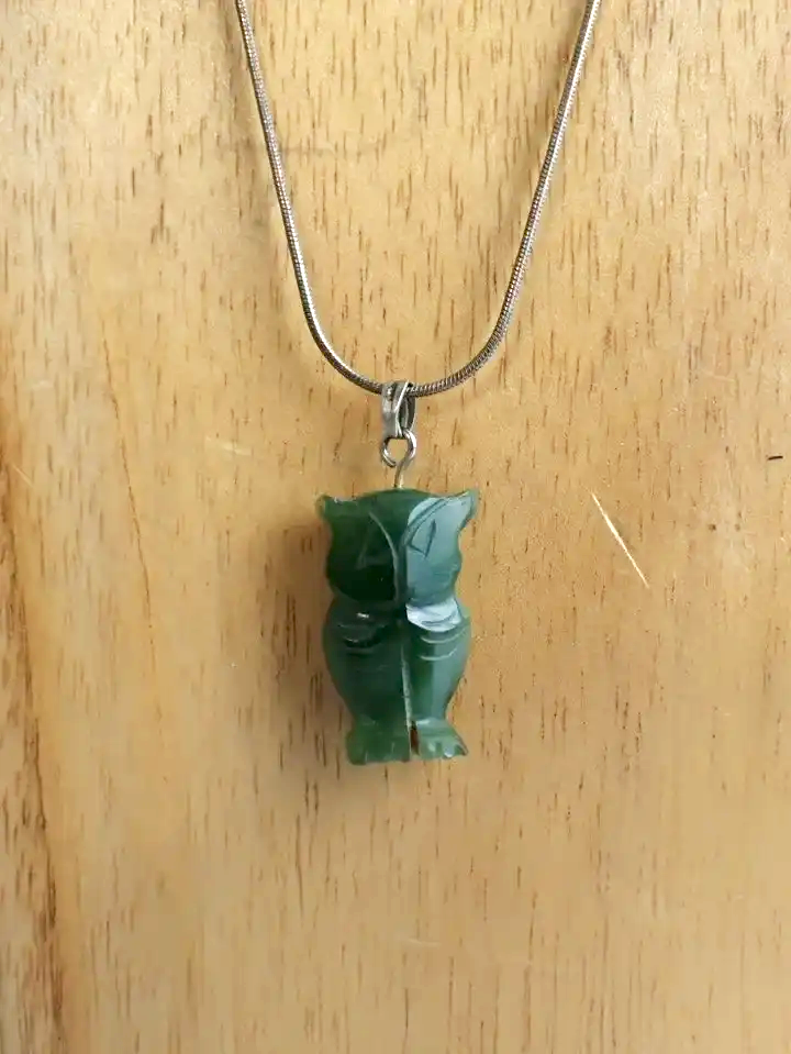 925 Silver Chain Nephrite Jade Owl Pendant