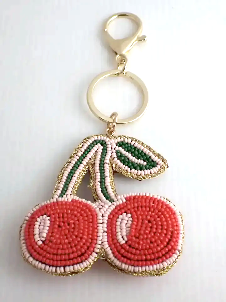 Beaded Cherry Handbag Charm Keychain