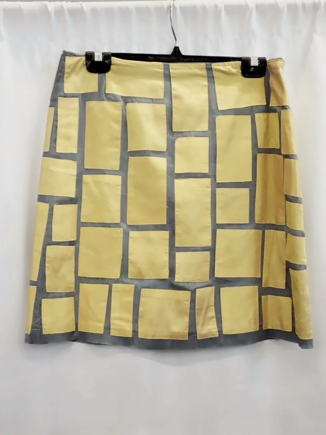 Tangerine Jill Silk Yellow Square Patterned mini Skirt (S)