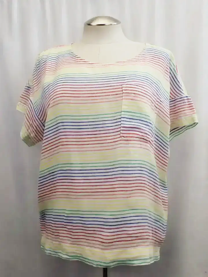Lands' End Linen Rainbow Striped Pocketed Shirt (1/2XL)