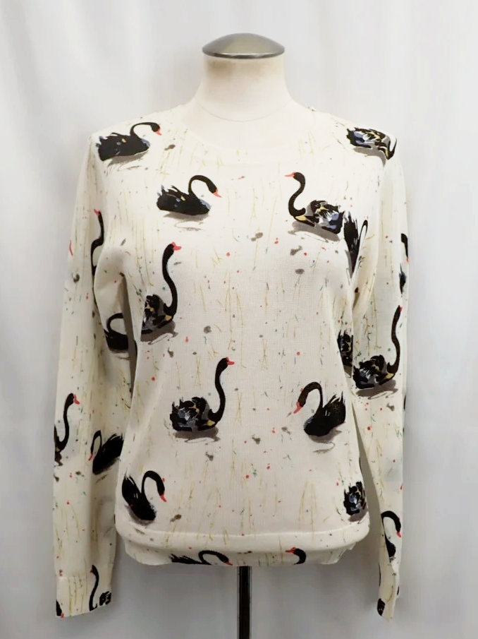 Spanner Black Swan Print Long Sleeve Top (S)
