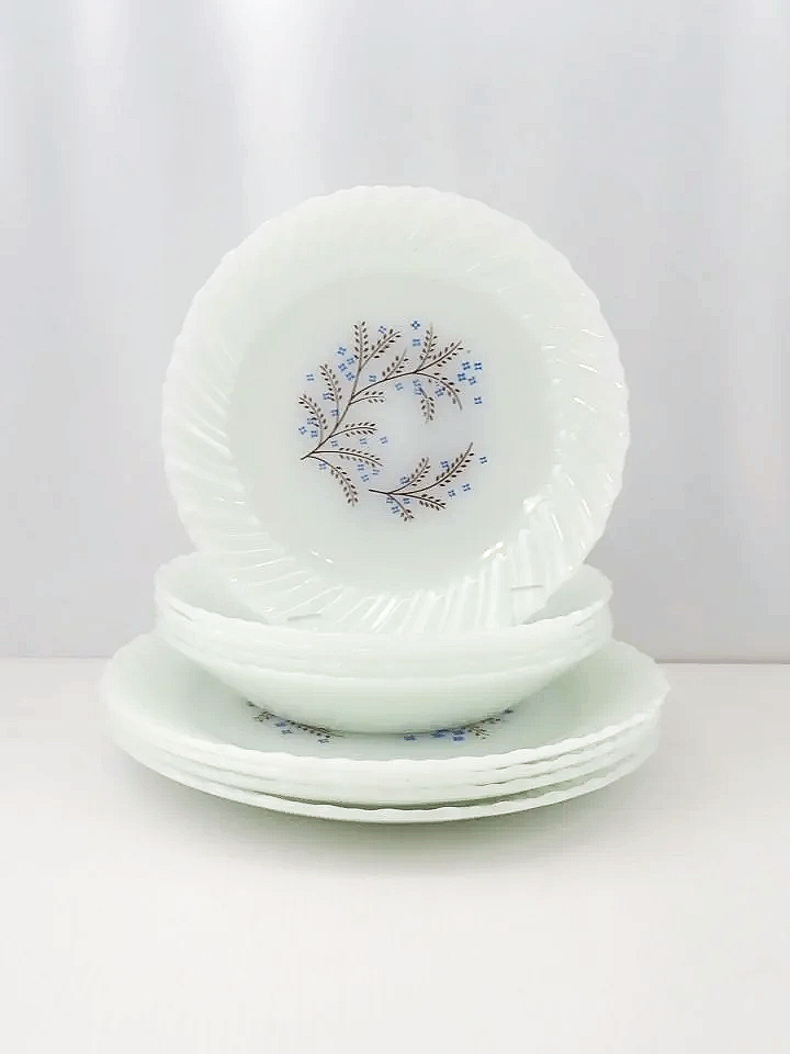 Termochrisa White Milk Glass Floral Luncheon Set