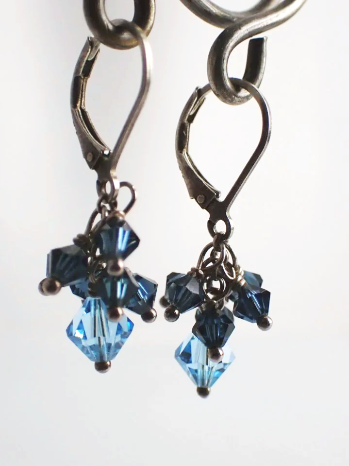 925 Silver Blue Crystal Hinged Hoop Earrings