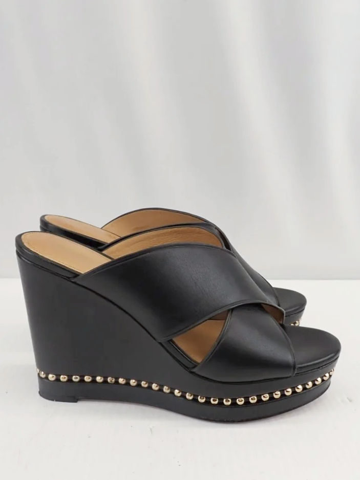 Coach Leather Black Emily Cross Strap Slip-on Sandals (8.5)