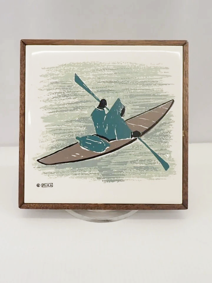 Mika Studio for Ornamin Inuit Hunting Scene Vintage Ceramic Tile Art