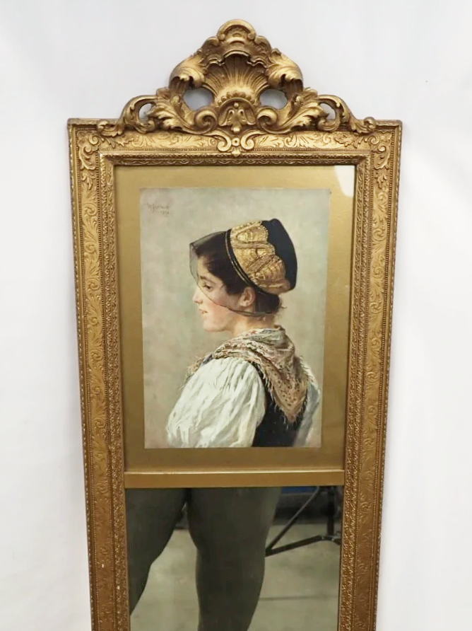Antique Edwardian Trumeau Mirror & Wilhelm Hasemann Print