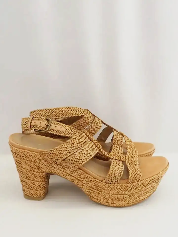 Stuart Weitzman Woven Rattan Wedge Heel Sandals (9.5)