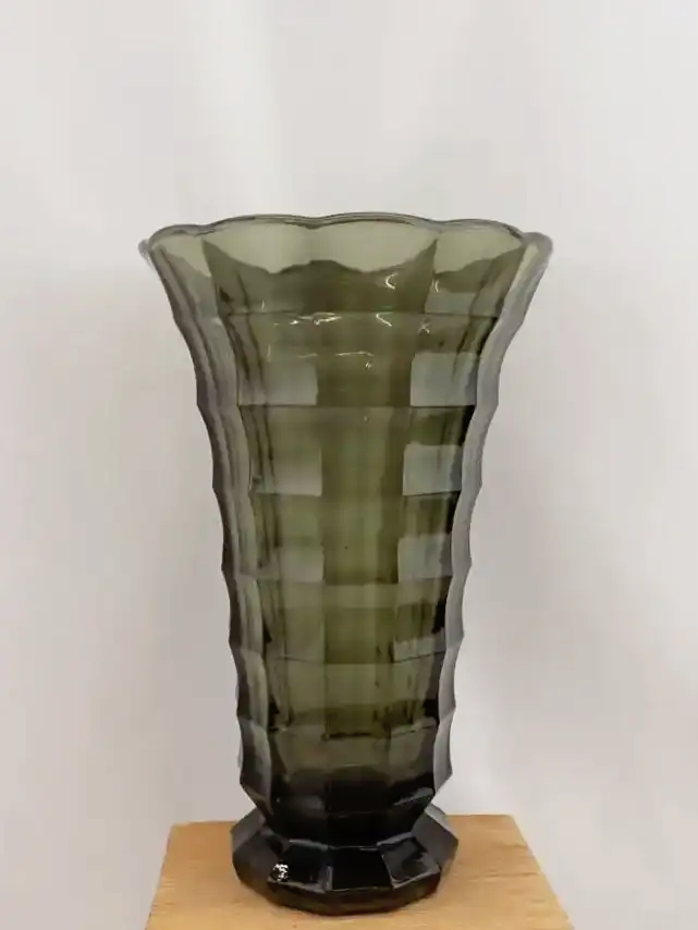 Vintage Smoky Green Bohemian Glass Vase
