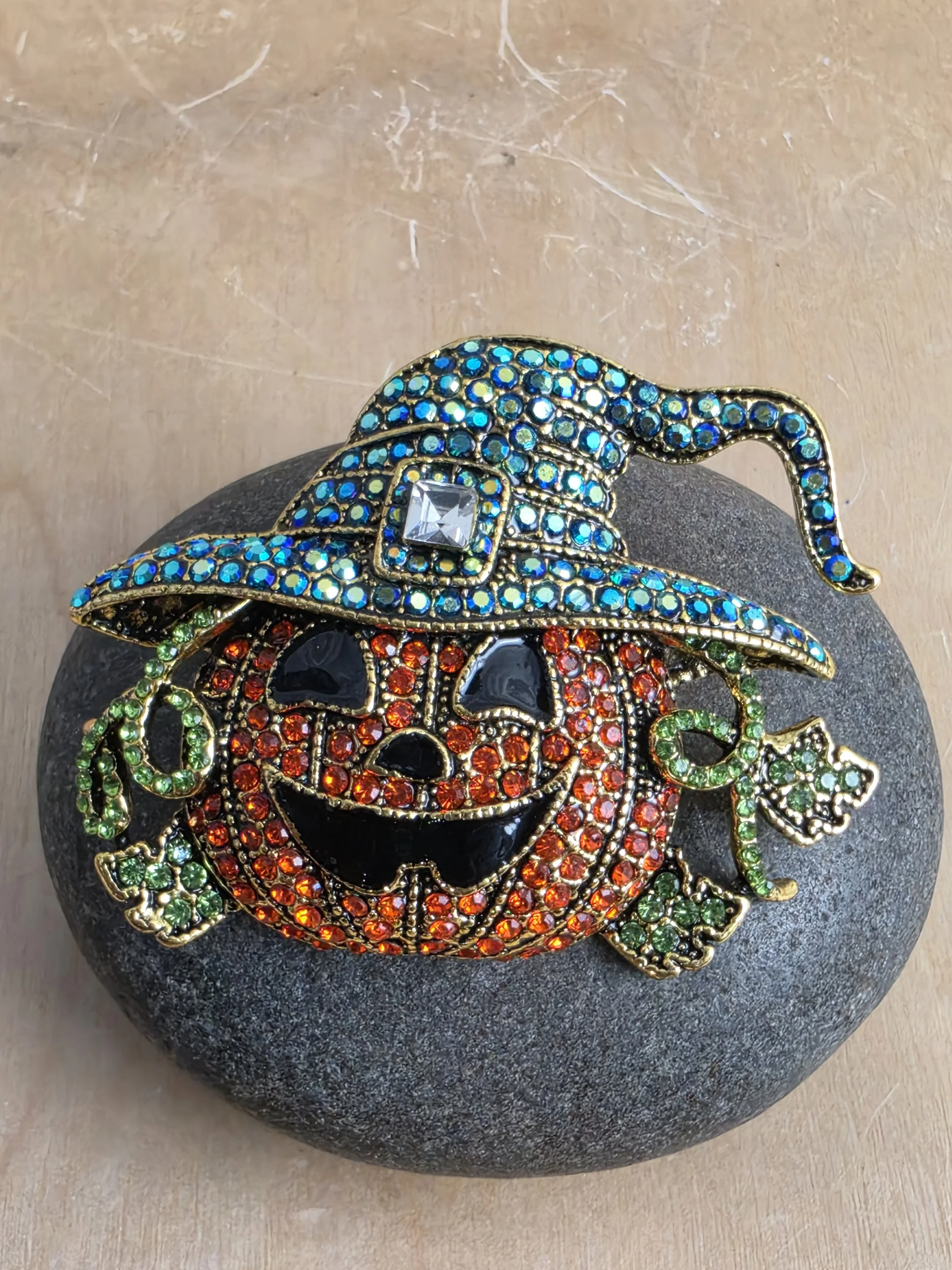 Retro Jack-o-Lantern Rhinestone Pin