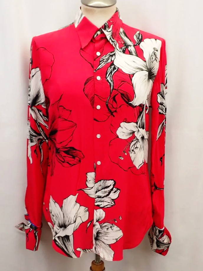 Robert Graham Silk Floral Print Long Sleeve Dress Shirt (XS)