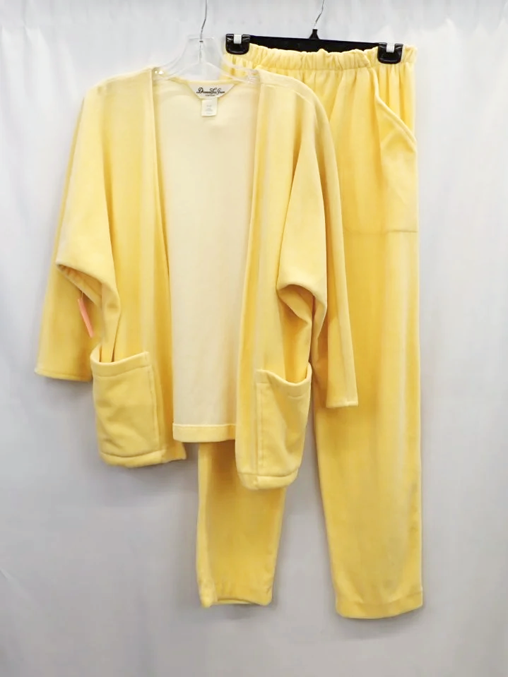 Diamond Tea Gown Cotton Vintage Yellow Lounge Wear Set (M)