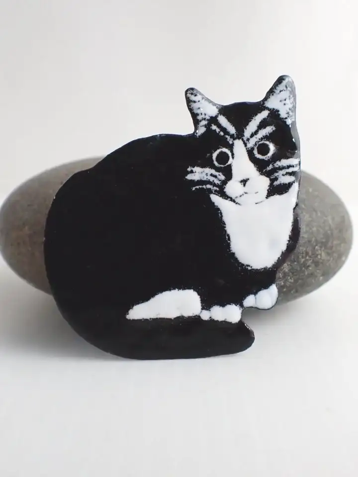 Tuxedo Cat Enamel Brooch Pin