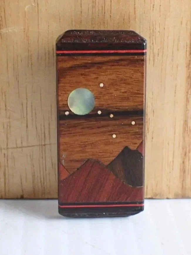 Wooden Inlay Moon Landscape Pin