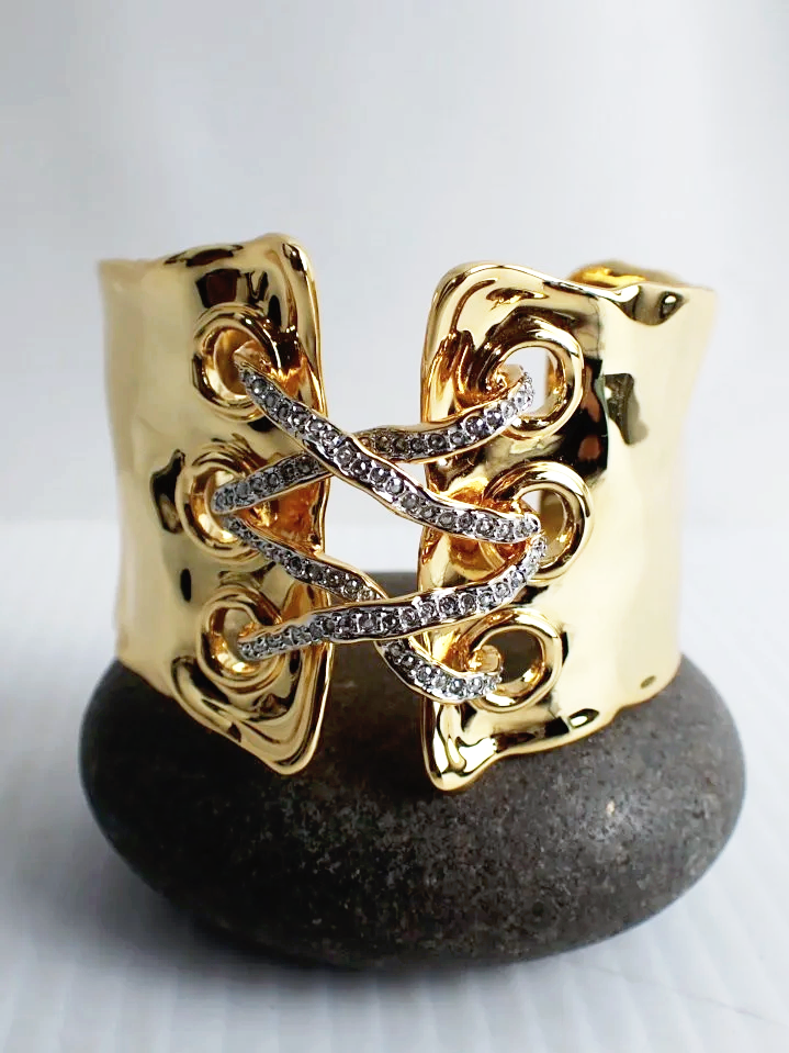 14K Gold Plated Alexis Bittar Lace Up Cuff Solanaes Bracelet
