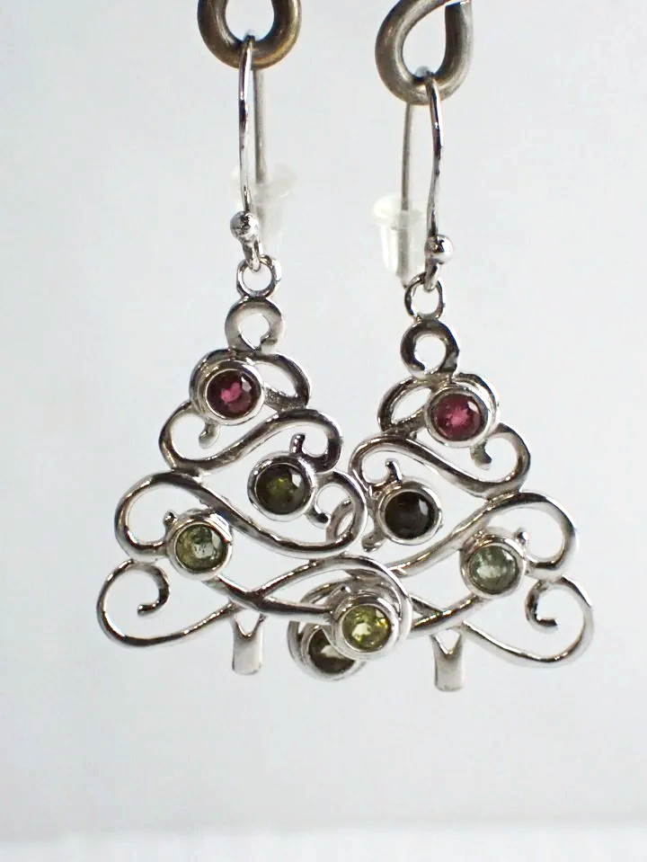 925 Silver Gemstone Christmas Tree Earrings