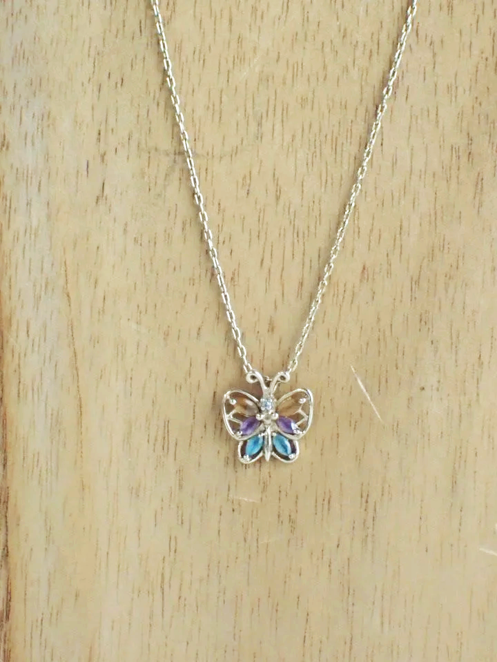 14K & 10K Gold Gemstone Set Butterfly Italian Chain Link Necklace
