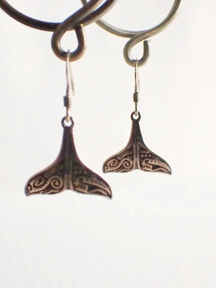 925 Silver Whale Tail Dangle Earrings