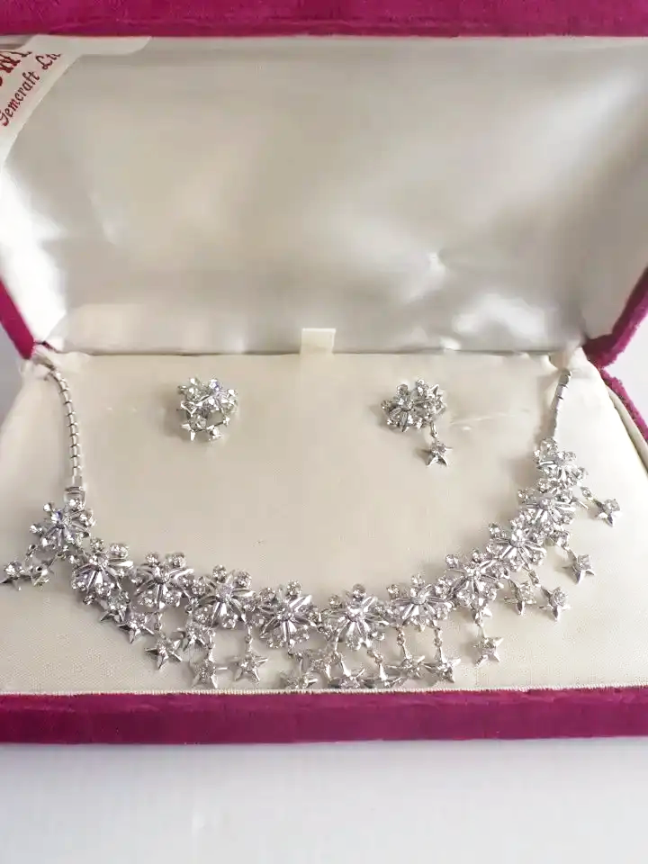 Vintage Floral & Stars Rhinestone Choker and Earring Set