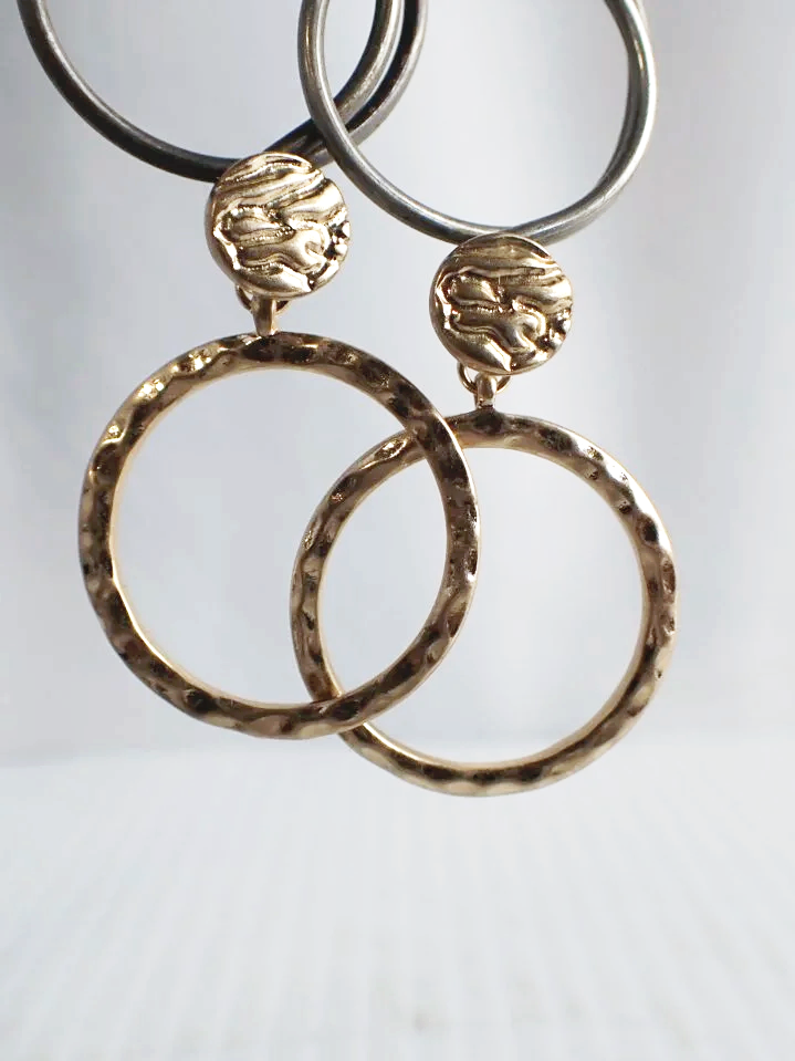 925 Silver Post Le Violet Paris Hammered Gold Tone Convertible Studs earrings