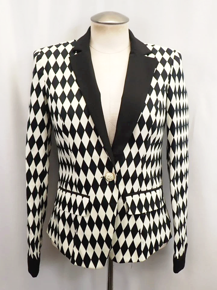(NEW) Esina Black & White Harlequin Blazer (M)