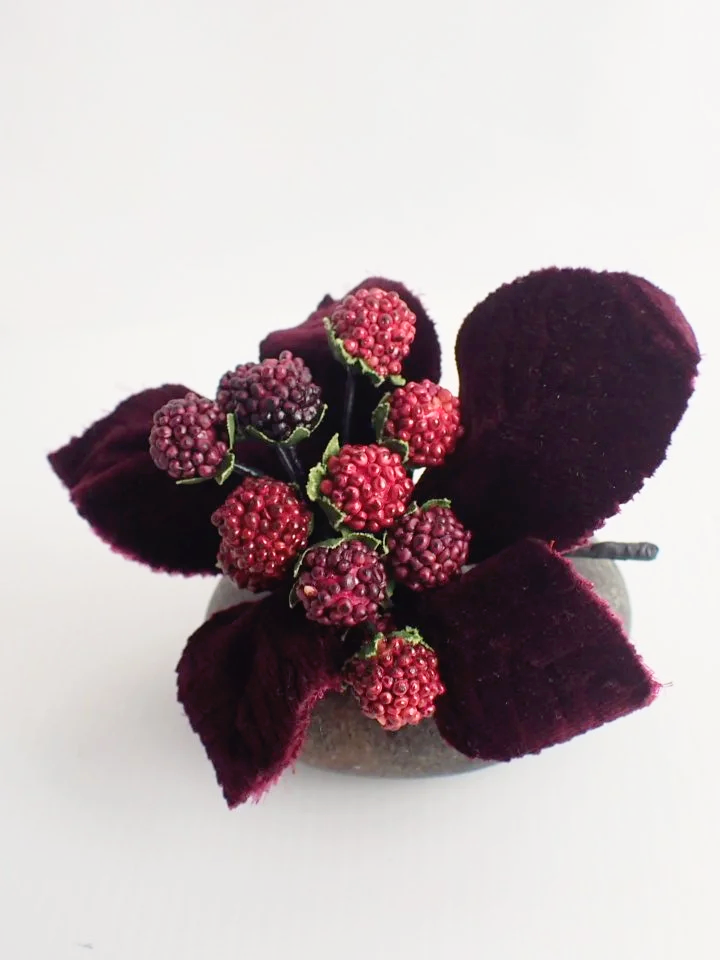 Chanel Scarce Vintage 1980's Velvet Burgundy Berry Flower Pin