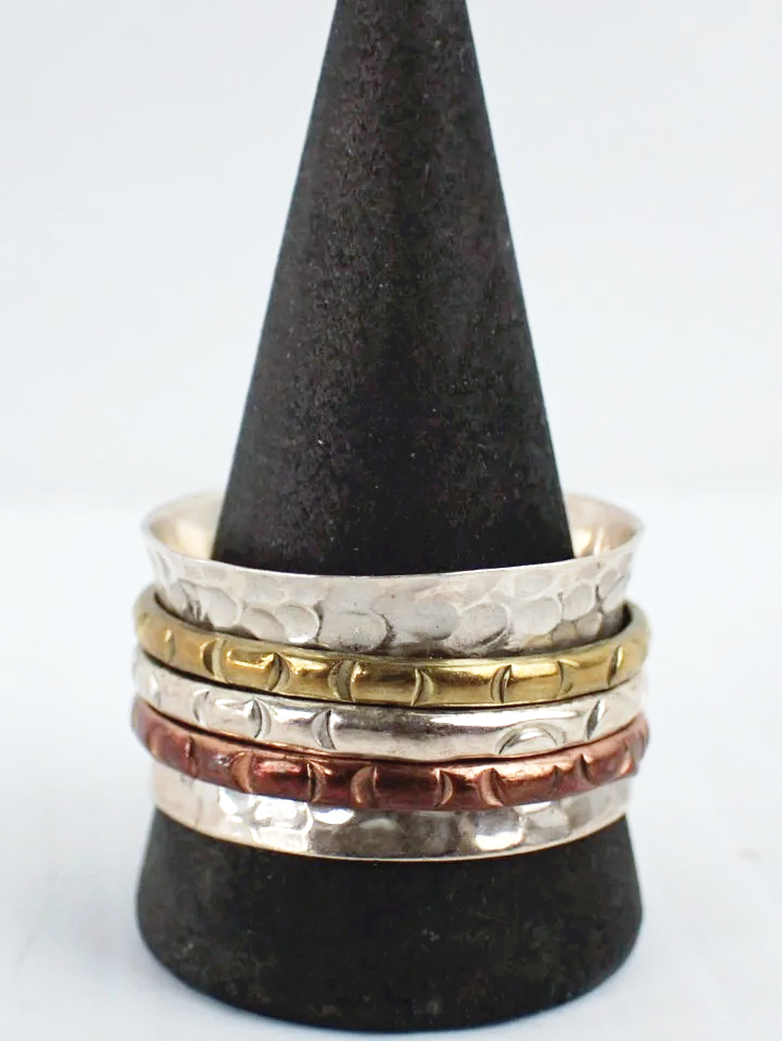 925 Silver Hammered Finish Mixed Metal Spinner Ring (11)