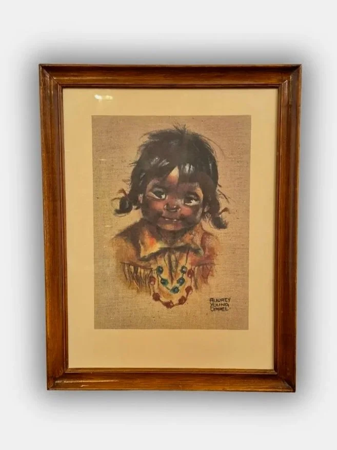 Vintage Audrey Young Opell Indigenous Girl Painting on Burlap