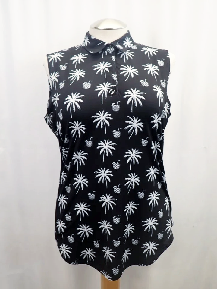 Full Wedge Palm Tree Print Sleeveless Golf Shirt (2XL)