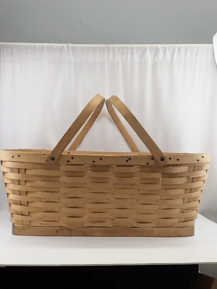 Longaberger Style Vintage Large Woven Splint Double Swing Handled Basket
