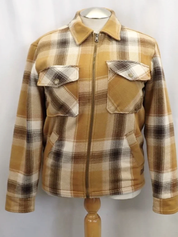Roots Organic Cotton Tan Plaid Zip Up Jacket (XS)