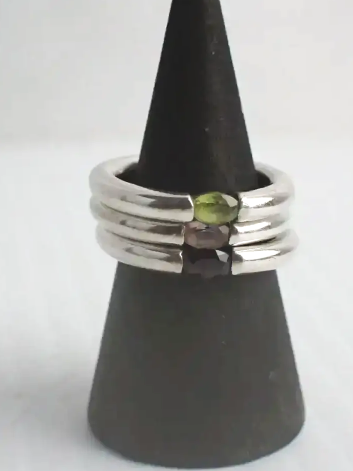 925 Silver Amethyst, Citrine & Garnet Stacking Ring Trio (5.75)