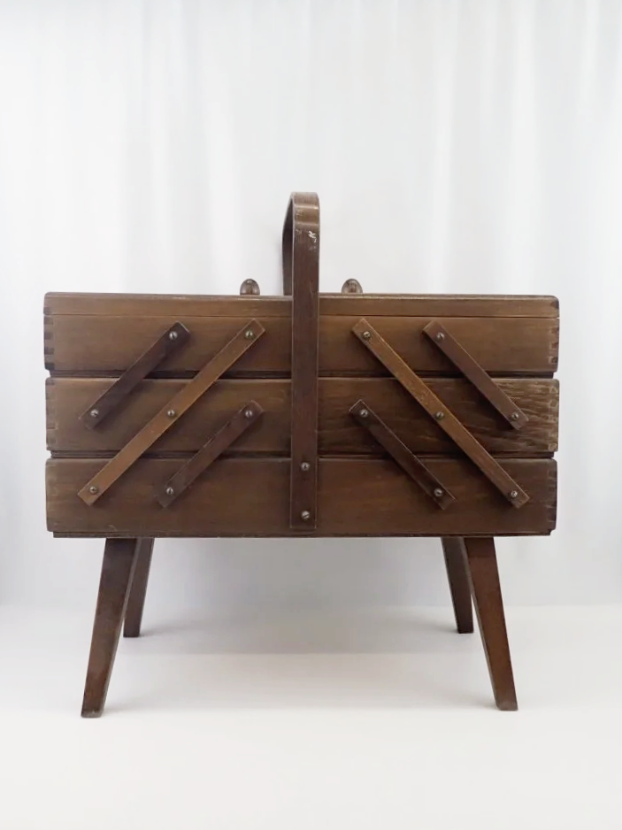 Vintage Made in Poland Wooden Fold-out Accordian Sewing Box