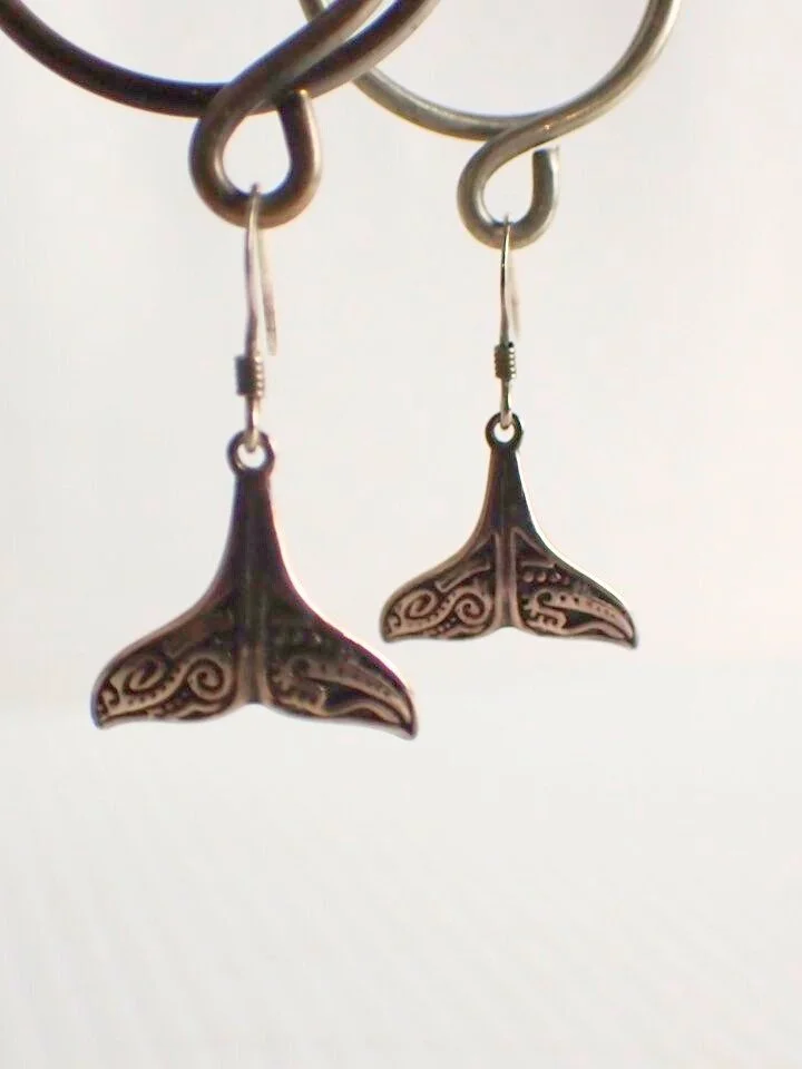 925 Silver Whale Tail Dangle Earrings
