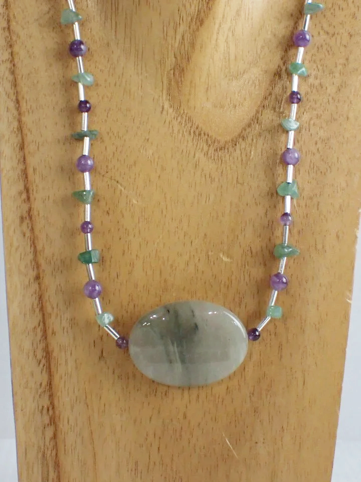 Nephrite Jade & Amethyst Toggle Closure Beaded Necklace