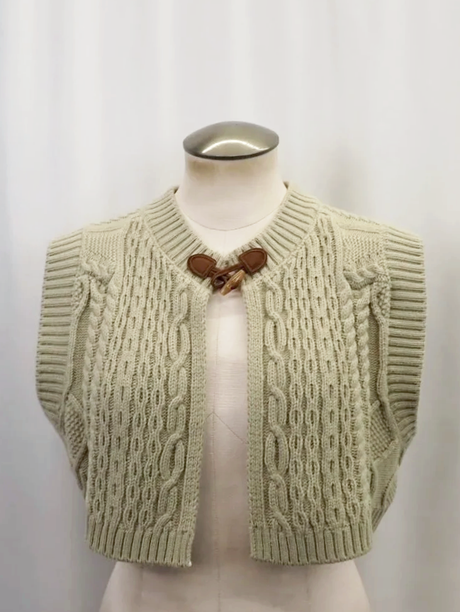 Taupe Cableknit Cropped Toggle Front Sweater Vest (S)