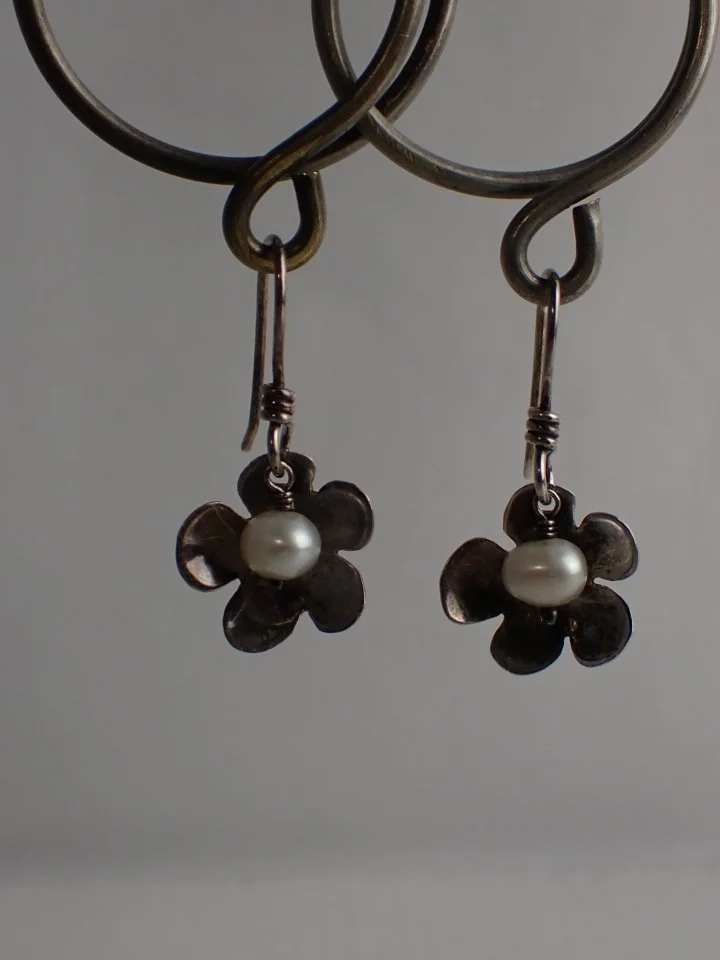 Sterling Silver Freshwater Petal Dangle Earrings