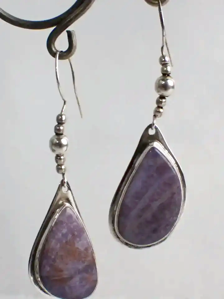 925 Silver Charoite Style Quartz Drop Earrings