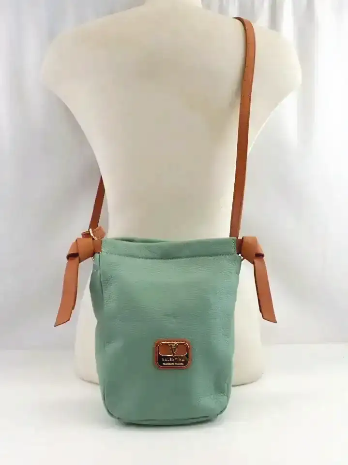 Valentina Pebbled Italian Leather Sage Green Crossbody Bag