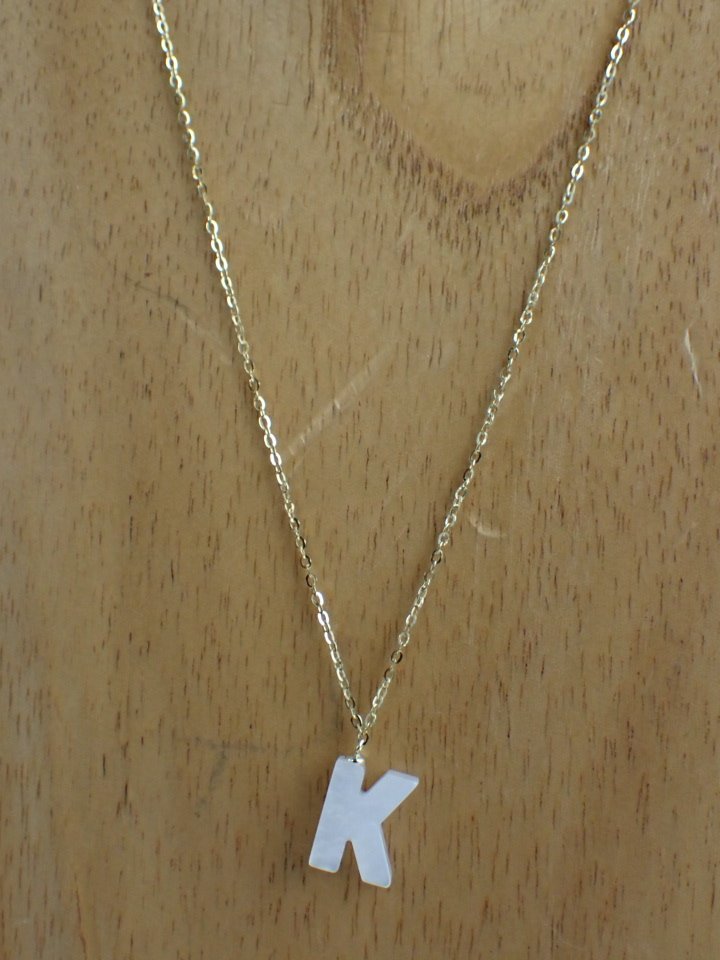 (NEW!) Gold Plated 925 Silver Mother-of-Pearl "K" Necklace
