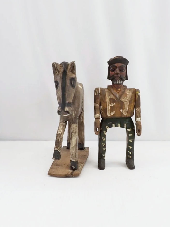 Vintage Saint James Santiago Matamoros Folk Art Carved Wooden Horse & Rider