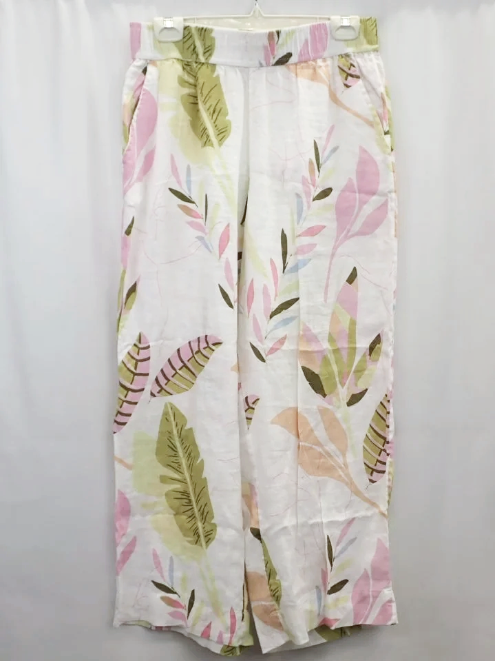 Cynthia Rowley Linen Tropical Print Wide Leg Pants (L)