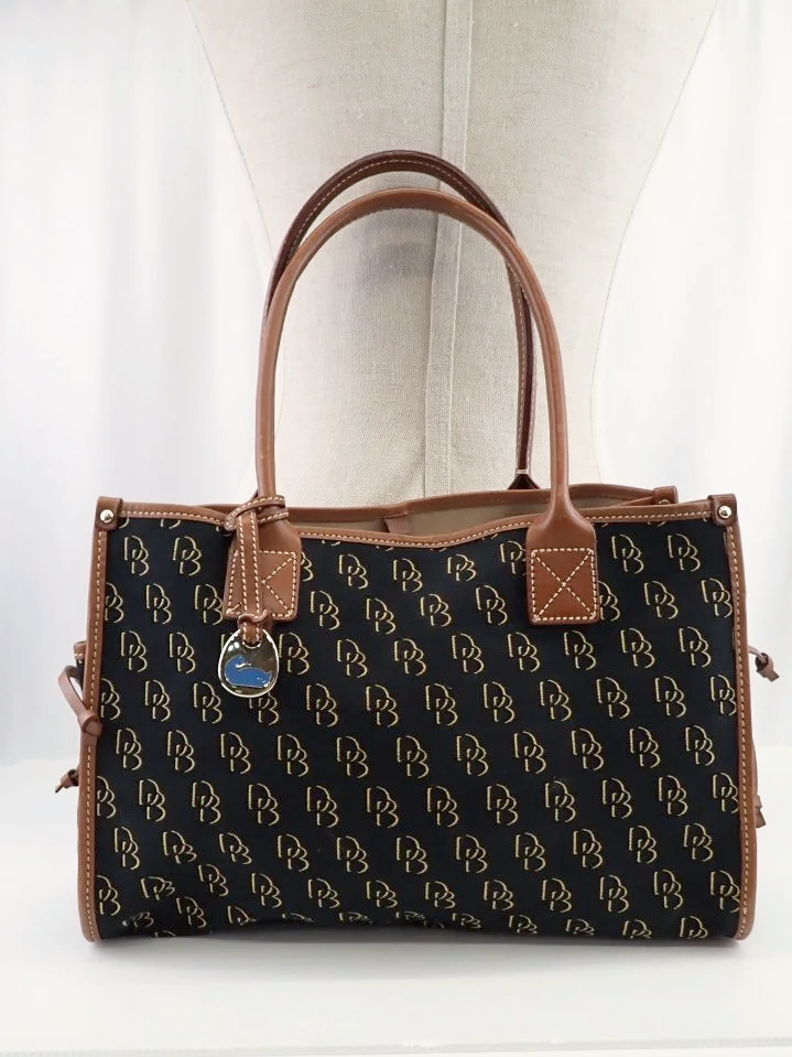 Dooney & Bourke Vintage Monogram Canvas With Brown Leather Trim Tote Bag