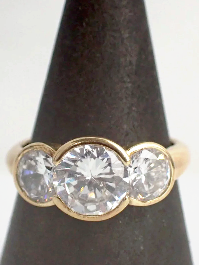 925 Silver in Gold Tone Cubic Zirconia Bezel Set Three Stone Ring (8)