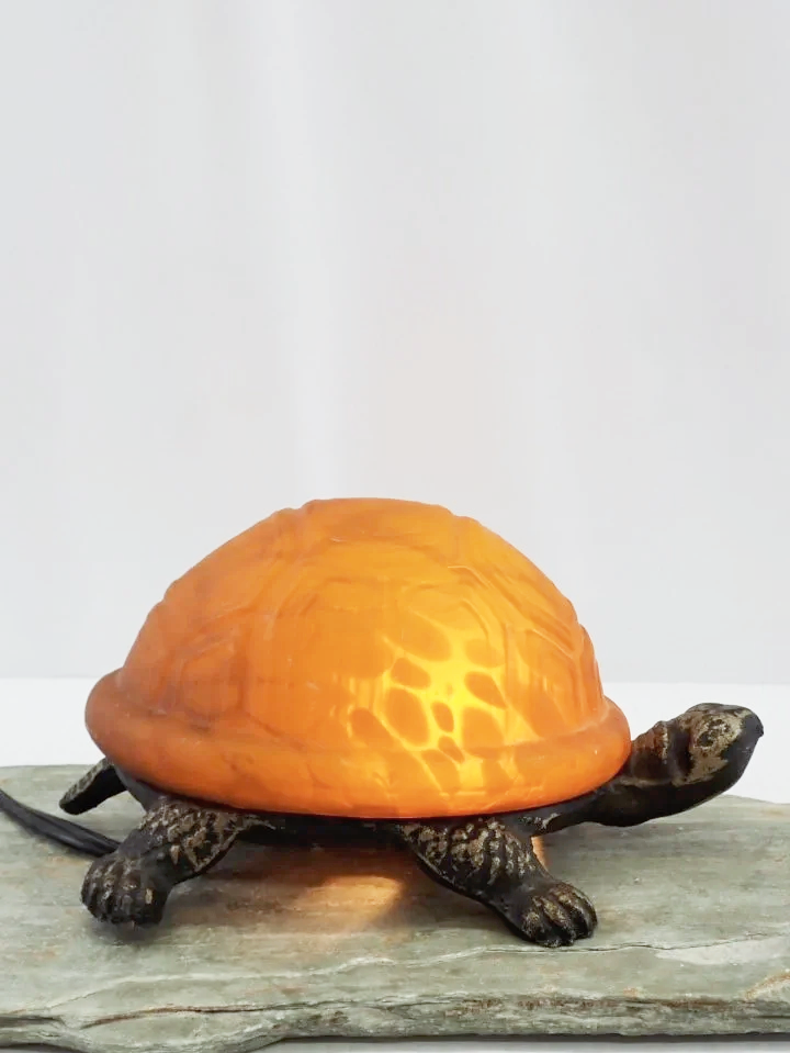 Mottled Amber Glass Shelled Turtle Lamp