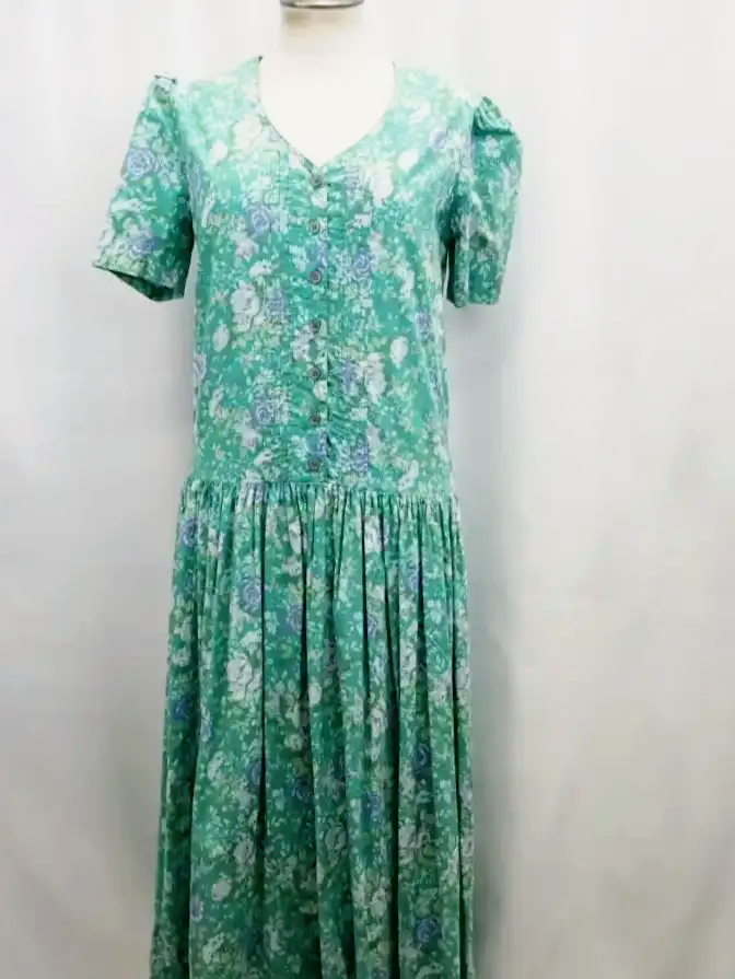 Laura Ashley Cotton Vintage Floral Print Short Sleeve Maxi Dress (M)