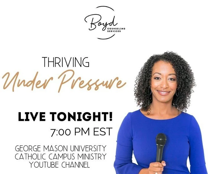 Feeling stressed? Do you feel like you never have enough time to get everything done? Would you like more balance? 
.
Join me LIVE tonight on  George Mason University Catholic Campus Ministry's YouTube channel for a talk on &quot;Thriving Under Press